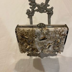 Henri Bendel clay colored embellished metallic clutch purse